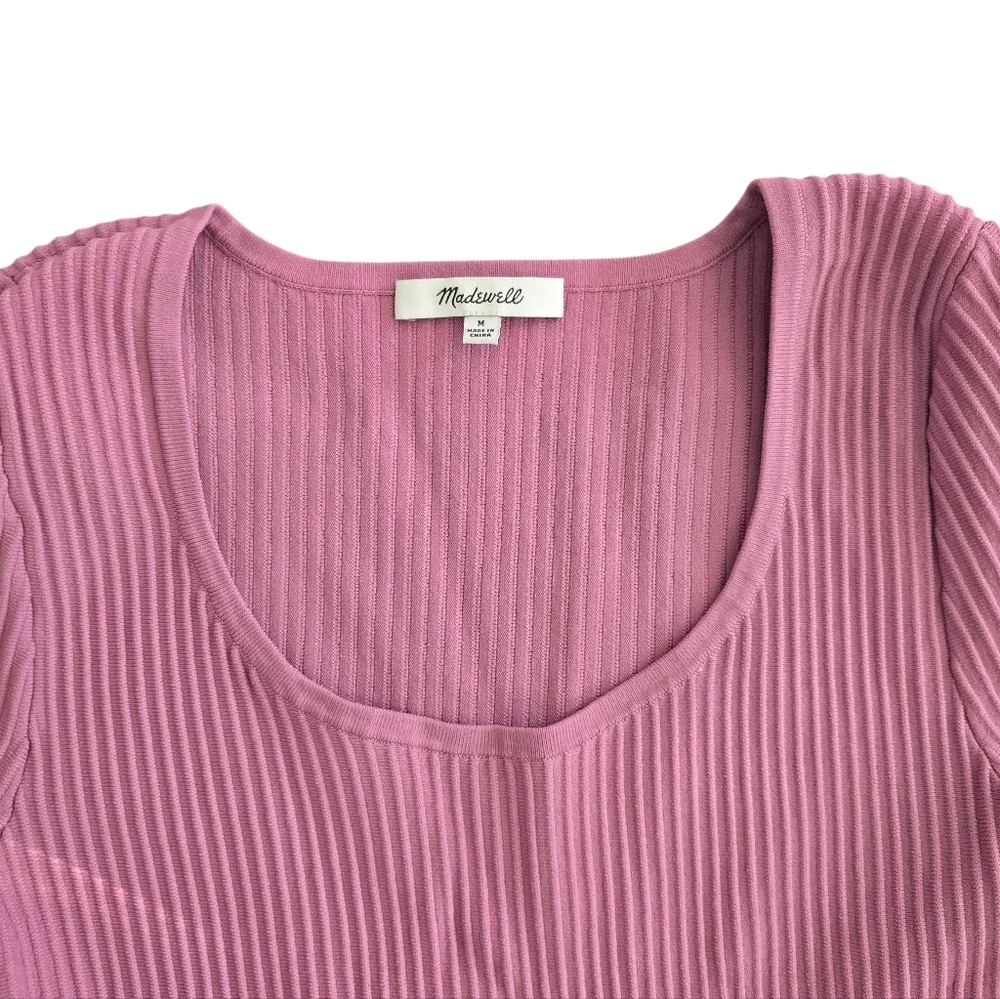 Madewell Womens Pink Ottoman Crop Ribbed Sweater Tee Size Medium - Picture 4 of 13